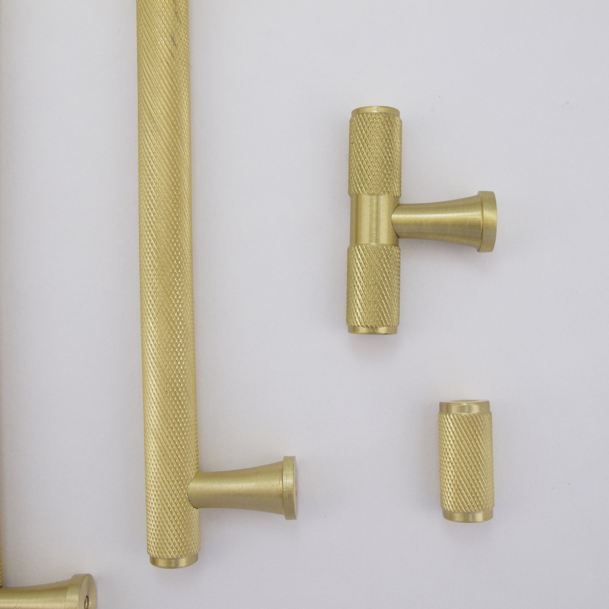 Knurled Texture Solid Brass Hardware Cabinet T-Bar Pull Handles - Round Bar  Series - Brushed Brass (3 Pull) 